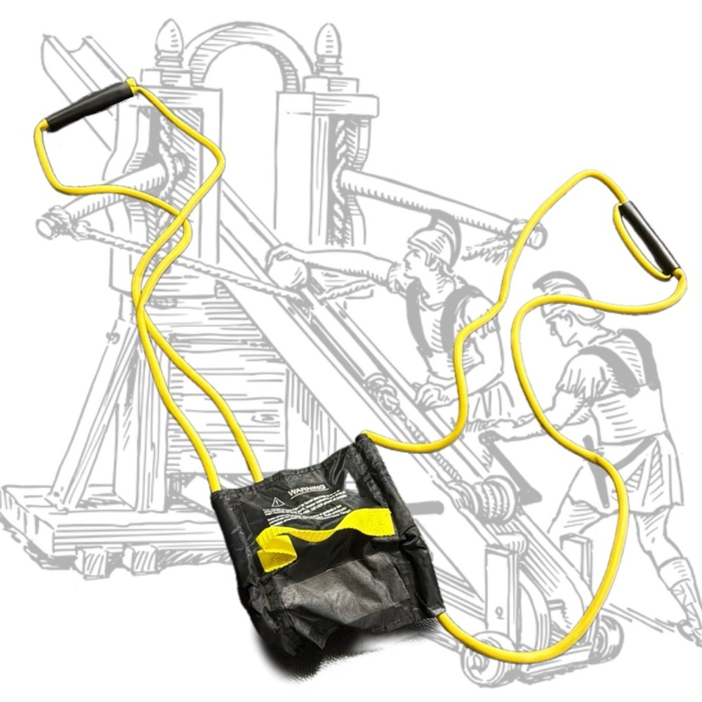 Giant slingshot catapult made out of resistance workout band material - awesome!